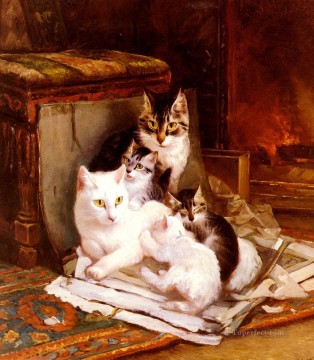 Chat œuvres - Le chat animal Happy Litter Henriette Ronner Knip